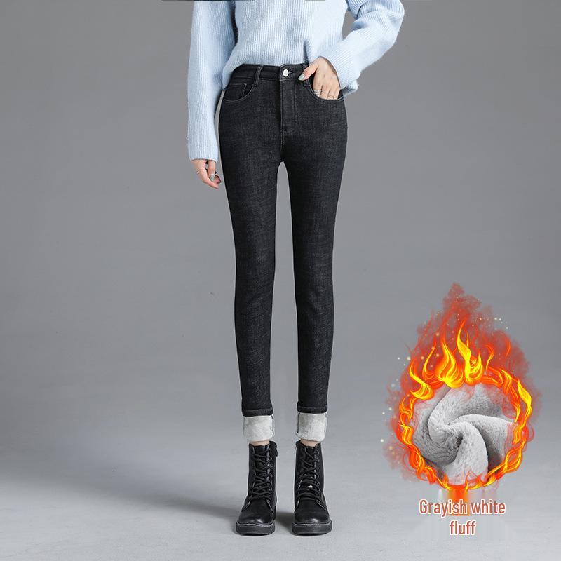Women s High Waist Plus Velvet Skinny Jeans - Thickened Elastic Winter Pants 29