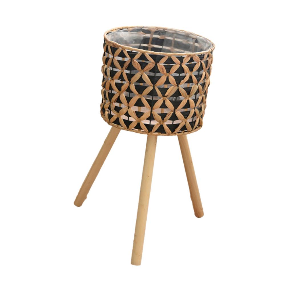 Kürbisgras Pflanzenständer Hocker mit 3 Holzbeinen Balkon Blumentöpfe Ausstellungsregal Pflanzkorb für Innen und Außen