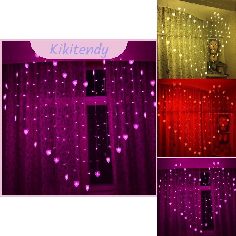 Exquisite 128 Led Heart-shape Fairy String Curtain Light For Party And Garden
