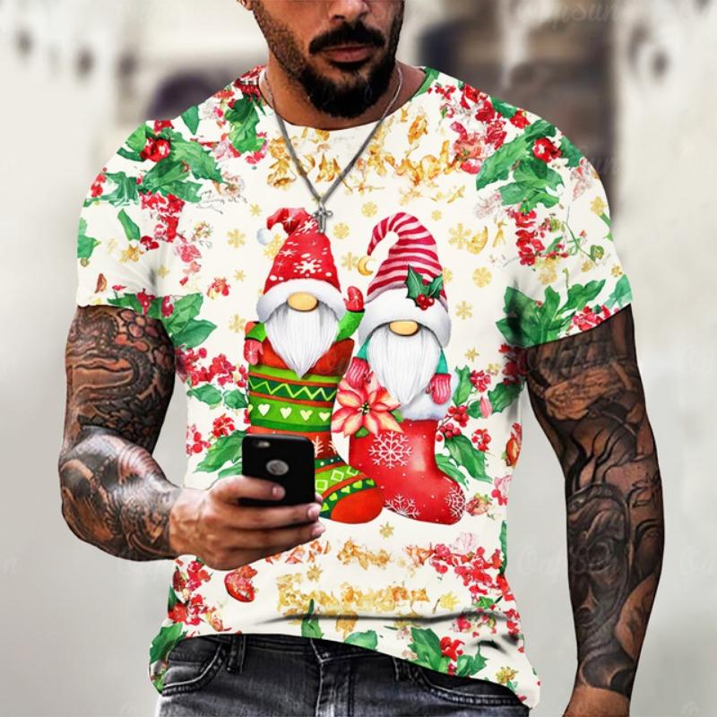 

Чоловіча різдвяна футболка з 3d принтом Санта-Клауса, вулична повсякденна блуза з короткими рукавами Harajuku. Чоловіча вільна футболка великого розміру 2XL