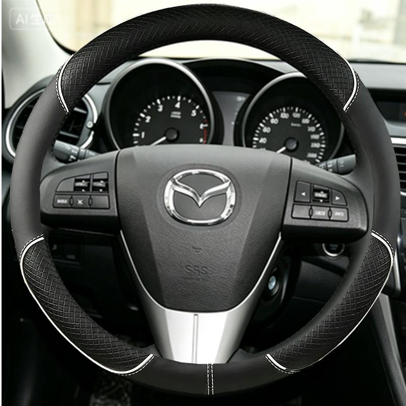 Černý PU Umělá Kůže Ručně Šitý Potah na Volant Auta Pro Staré Mazda 3 Mazda 5 Mazda 6 2003-2015