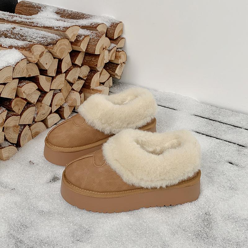 

кожаная поверхность на толстой подошве теплые зимние сапоги женская обувь обувь Мао Мао 2025 новая зимняя бархатная утолщенная хлопковая обувь-хлебцы женская 40 светло-коричневого