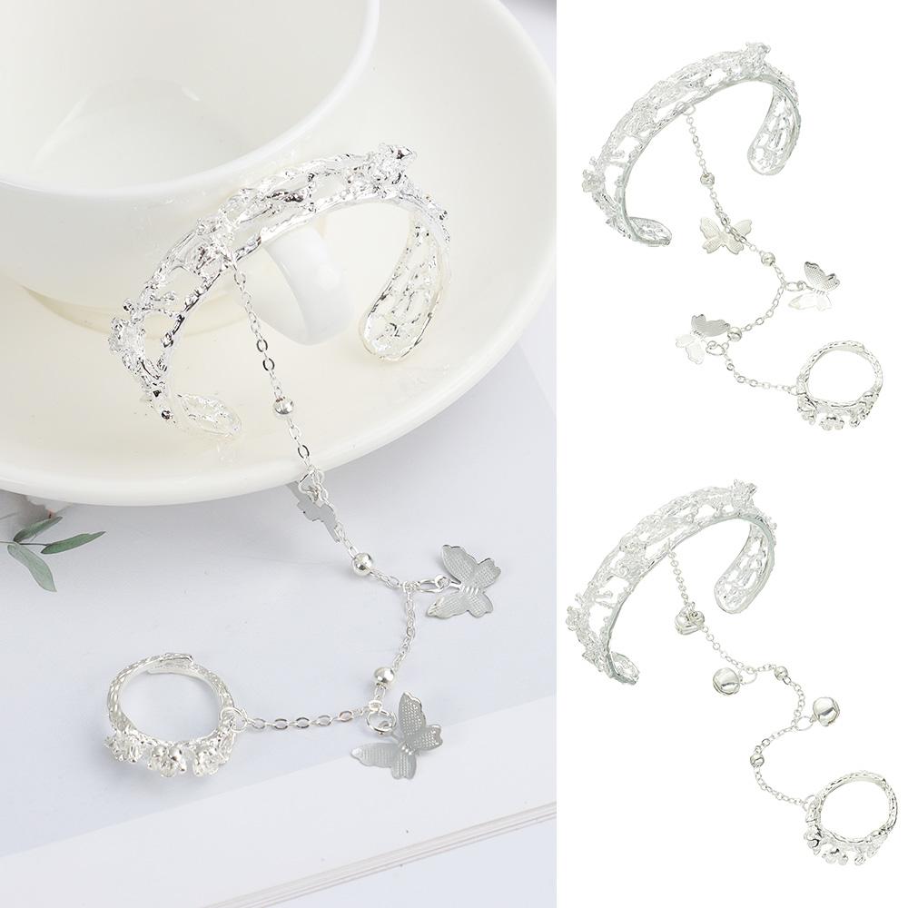 Chinese Antique Style Charm Bracelet Ring Bangle Adjustable Opening Butterfly Bells Ring Bracelet