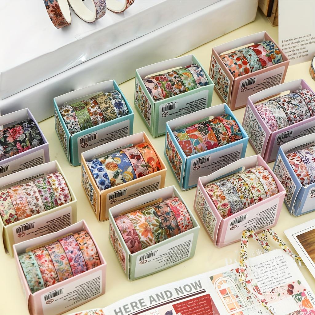 5 Rolls of Hand Account and Paper Tape with Plant and Floral Decorative Stickers Suitable for Handicraft Gift Packaging Festival