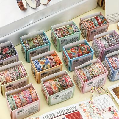 5 Rolls of Hand Account and Paper Tape with Plant and Floral Decorative Stickers Suitable for Handicraft Gift Packaging Festival