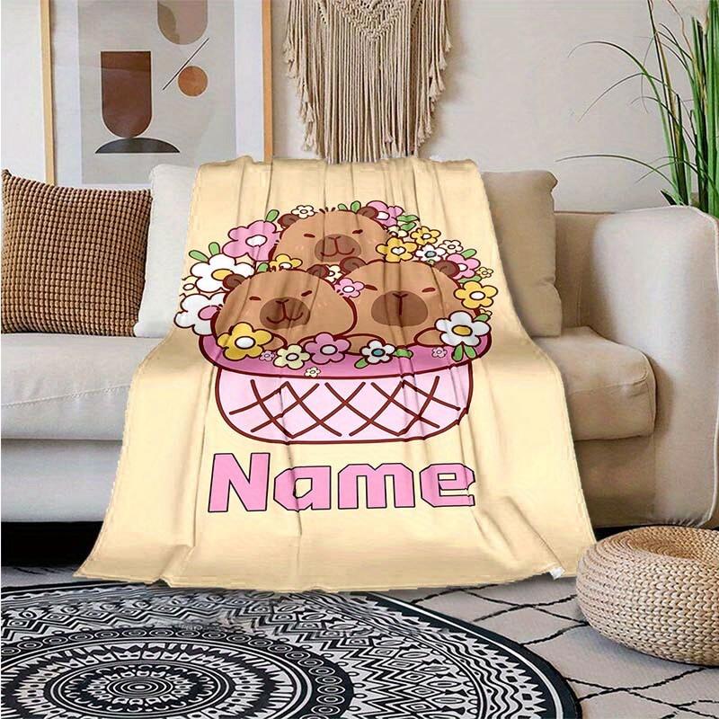 Capibara Flower Basket Customize Your Name Blanket Warm Comfortable And Soft Blankets Are Suitable For Home Lunch Break Blanket Office Sofa Sofa Gift