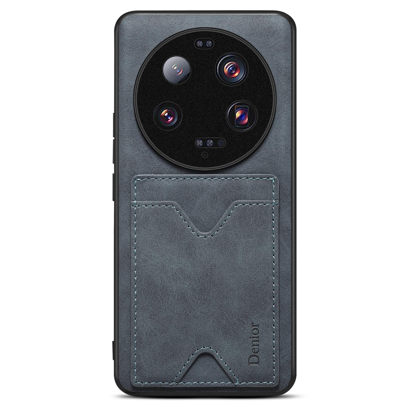 

DENIOR For Xiaomi 13 Ultra Drop-proof Case with Kickstand Card Slot PU Leather Coated TPU Phone Cover Grey