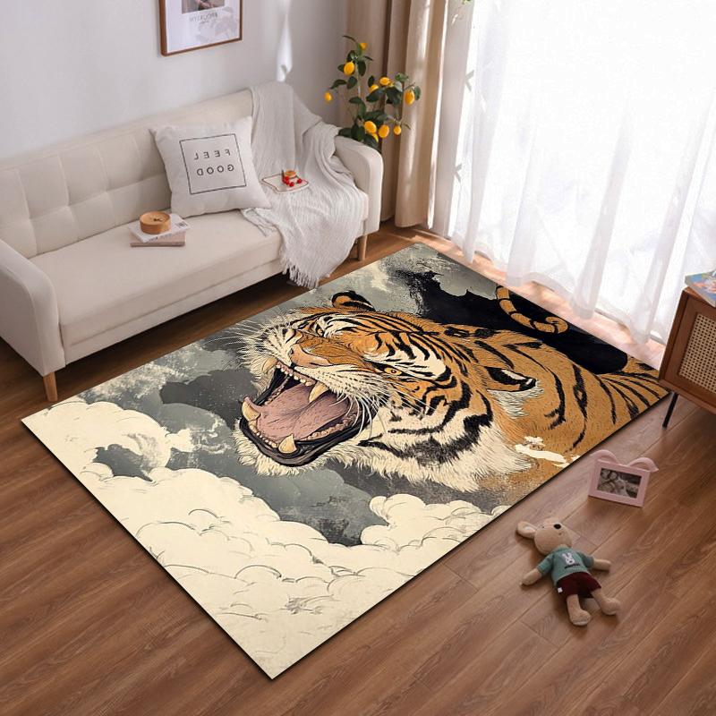 Fierce Tiger Printed Carpet with Clouds, Modern Animal Design Rug Suitable for use as an anti-slip for living room bedroom sofas 40x60cm( 15x23in )