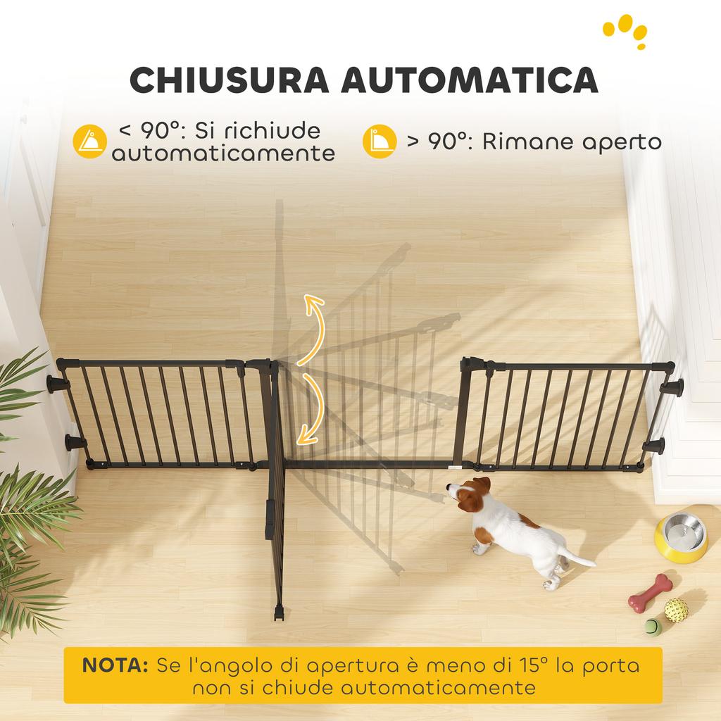 Folding Steel Dog Gate with Automatic Closure, 202.5x2x76cm, Black