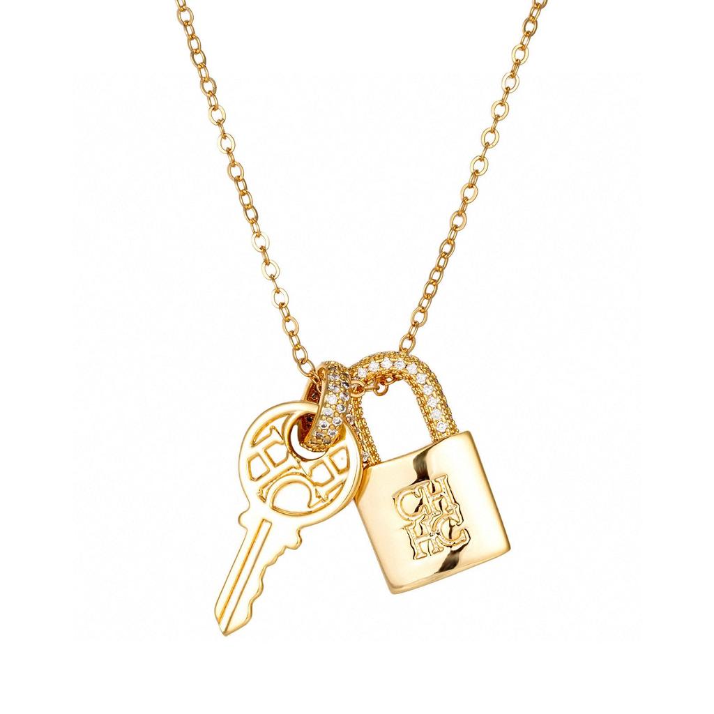 Japanese-Korean Style Rhinestone Key Lock Clavicle Pendant Necklace for Women