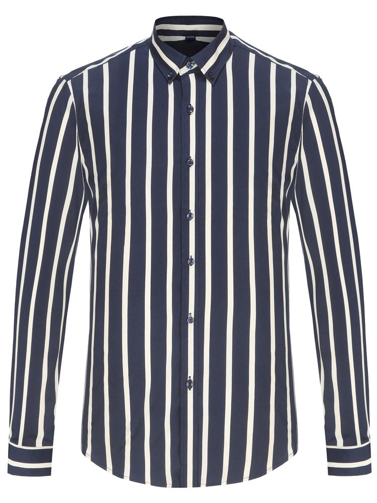 Men's Spring Summer Color Block Striped Dress Shirt Without Pocket Wrinkle-Resistant Button-down Long Sleeve Lightweight Shirts