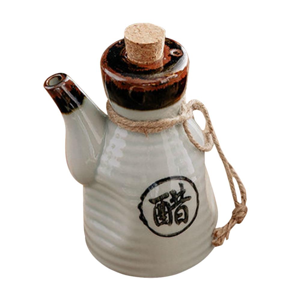Ceramic Soy Sauce Bottle Japanese Style Oil Pot Container Home Seasoning Kitchen Wood