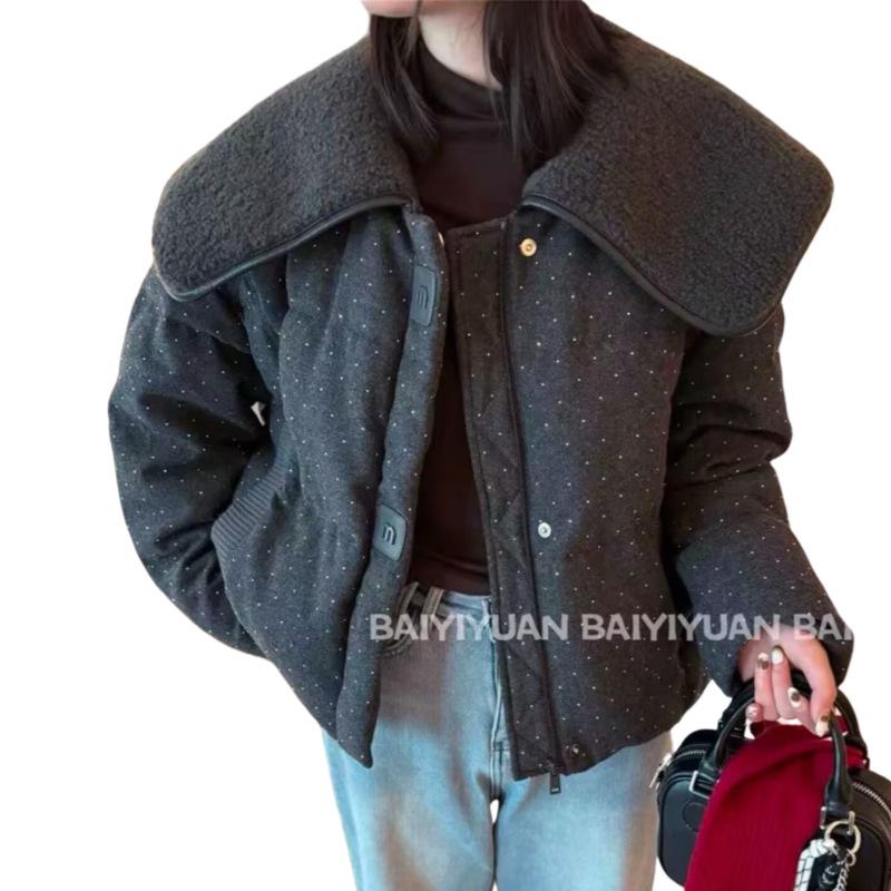 Lambswool Fur Patchwork Lapel Cotton Coat for Women - 2024 Winter Design, Age-Reducing, Thickened Jacket