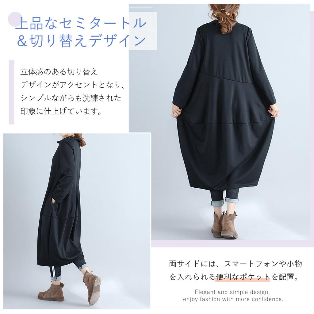 H2four Long Sleeve Maxi Dress with and Tunic Loose and Contrasting Design for Everyday Wear in and Winter Women's Pockets, Stand-Up Collar, Style,