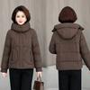 Women's Short Hooded Winter Middle-aged Loose Warm Cotton-padded Jacket with Detachable Hood