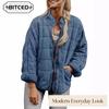 BITCED Damskie kurtki i płaszcze w stylu vintage casual w jednolitym kolorze, z nadrukiem, jesień/zima, z długim rękawem