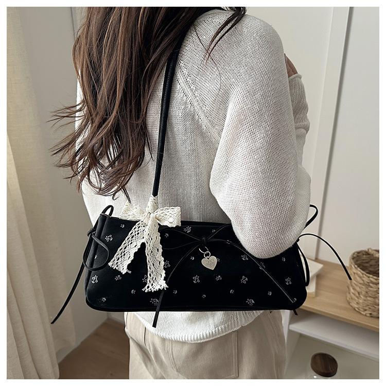 Cute Floral Bow Shoulder Underarm Bags for Women Lightweight Portable Ladies Handbags Simple Sweet Lace Girls Pillow Bag Tote