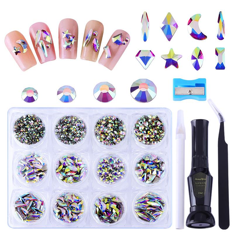 12 Boxes Of Nail Art Diamonds Set, Flat-Bottomed Diamonds, Special-Shaped Diamonds, Rhinestones, Nail Art Tools Combination Set
