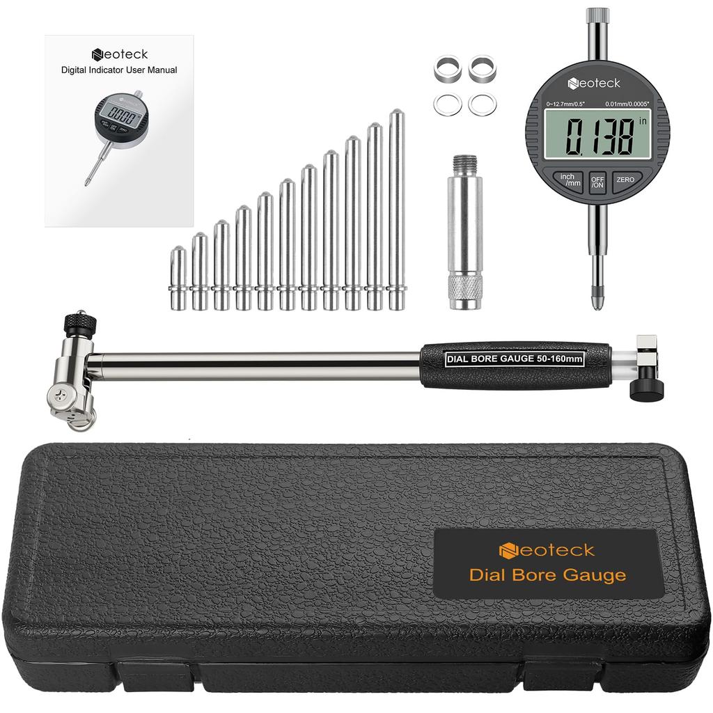 Neoteck Bore Gauge Dial Bore Digital Dial Measuring Range Accuracy Dial Measuring Range Dial Inner Diameter Includes 12 Standard Cylinder Gauge Set,