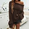 Women's Off The Shoulder Long Sleeve Knit Sweater Loose Fit Casual Solid Color Pullover Top