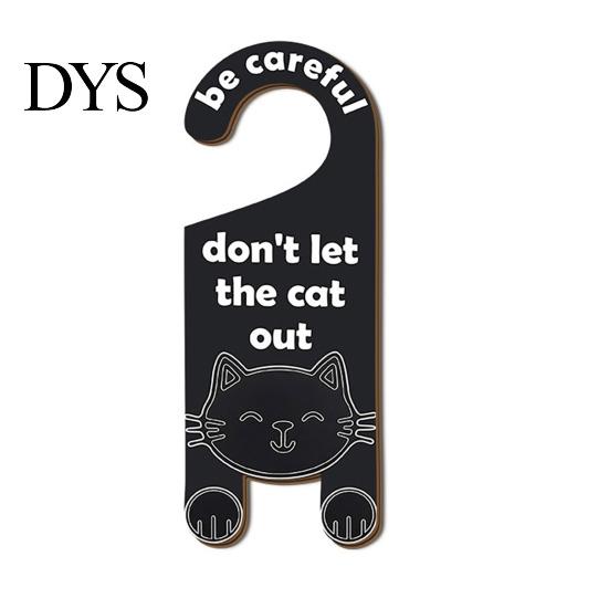Pet Shop Door Sign Cat Warning Handle Sign, Wooden Cartoon Hanging Reminder, Home Security Reminder Tag Safety Knob Hanger, for Bedroom And