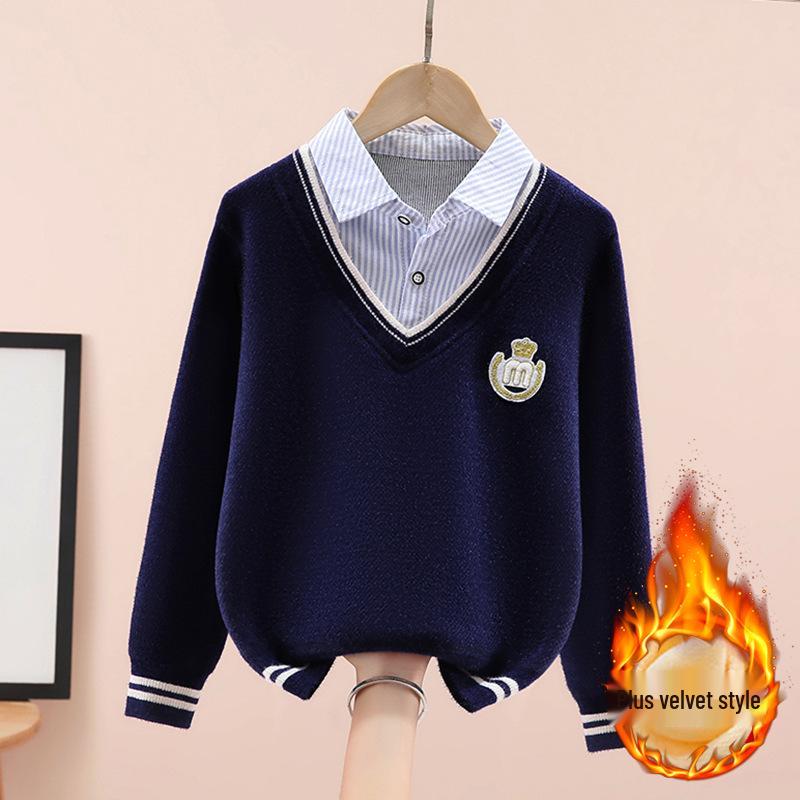 

Детский свитшот в корейском стиле, имитирующий двойку, для мальчиков - модный колледж-лук для весны и осени 150 cm