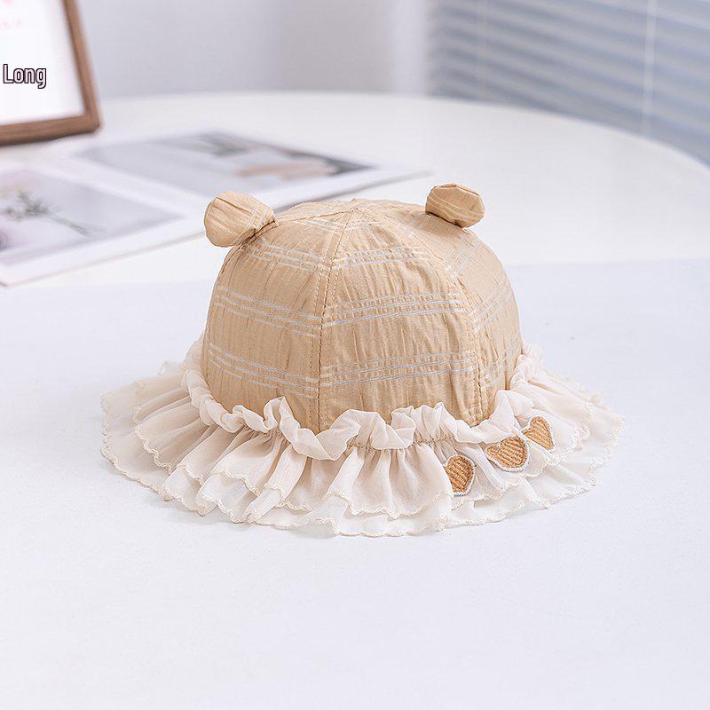 

Korean Spring Lace-Edge Baby Sun Hat - Breathable, UV Protection, Bucket Style for Girls 48-50CM хакі