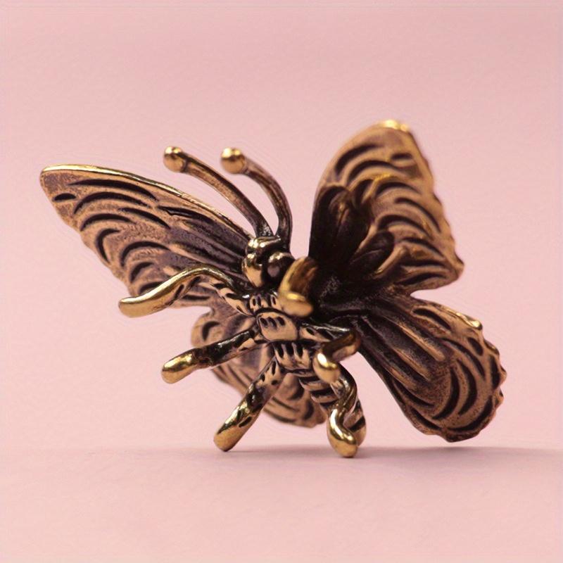 1pc Solid Pure Brass Butterfly Figurines Miniatures Desktop Ornament Antique Copper Insect Statue Home Decoration Craft Accessories