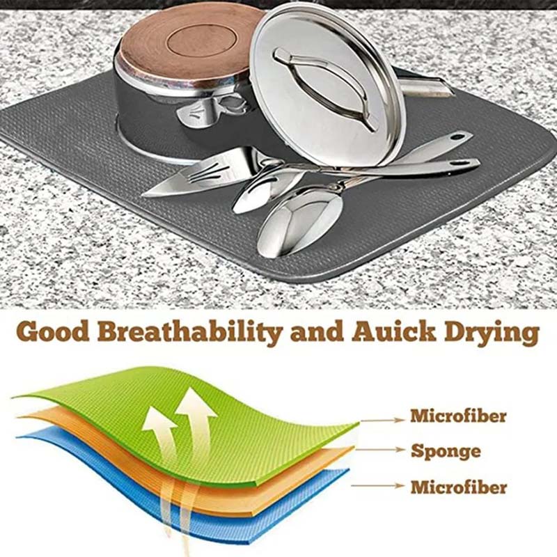 38 X 50cm Anti Slip Absorbent Dish Drying Mat Kitchen Sink Drainer Placemats