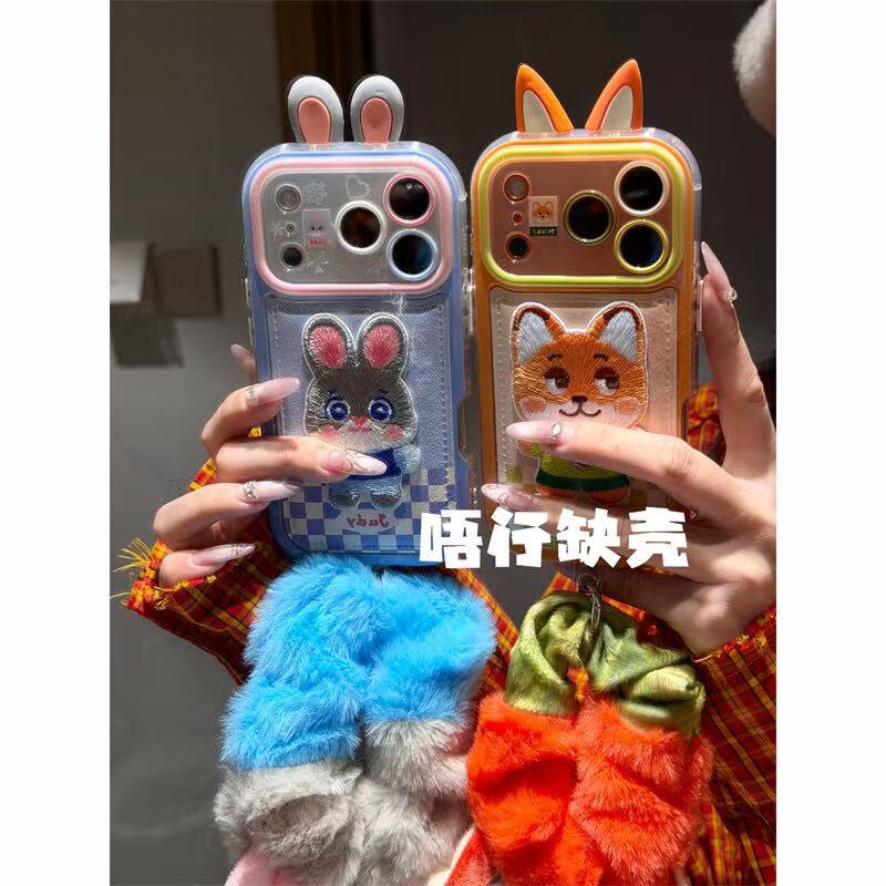 Cute three-dimensional ears Q version embroidery Judynik Apple 17promax/16/15/14 anti-drop phone case 13