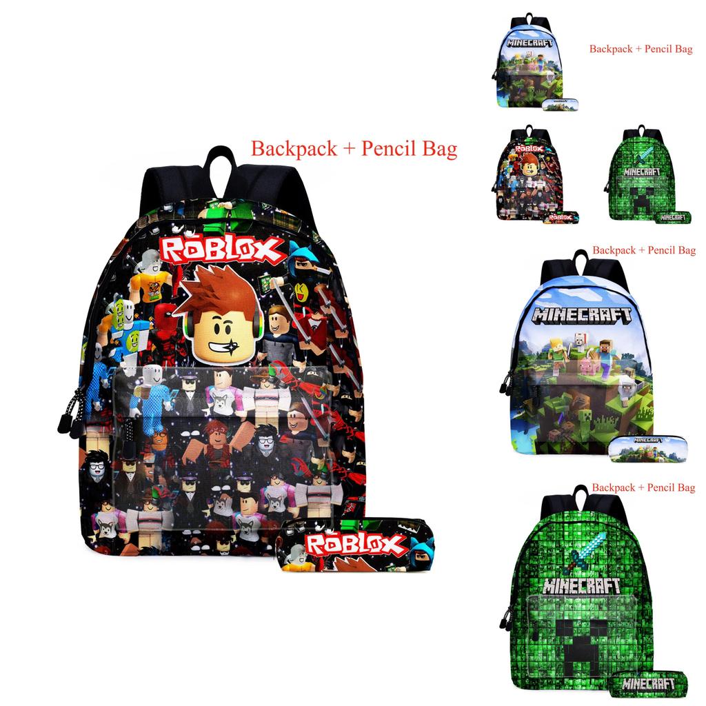 Minecraft-themed Printed Backpack With Pencil Bag For Boys' Travel