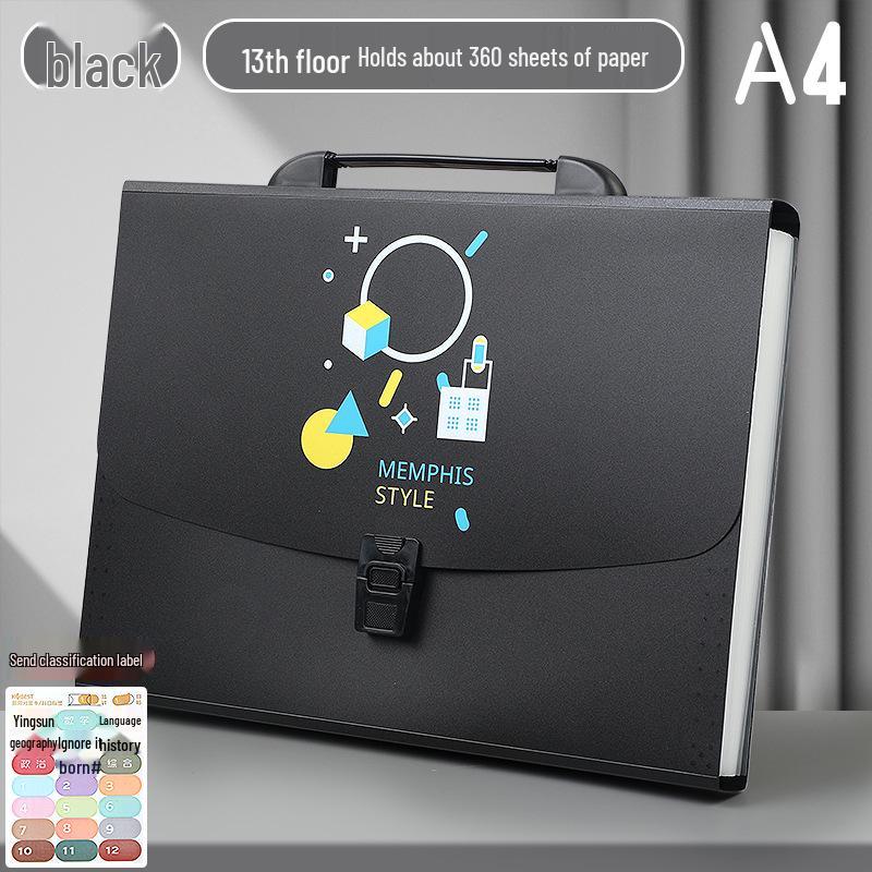 Accordion File Folder A4 Exam Storage Organizer чёрный