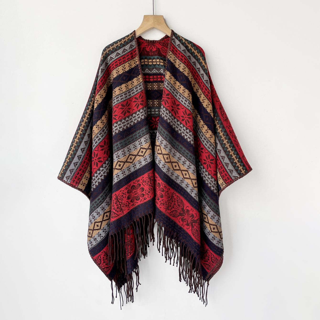 Ethnic style mother fringed shawl with spring cheongsam shawl cardigan air conditioner shawl women s cross-border spot 252*130