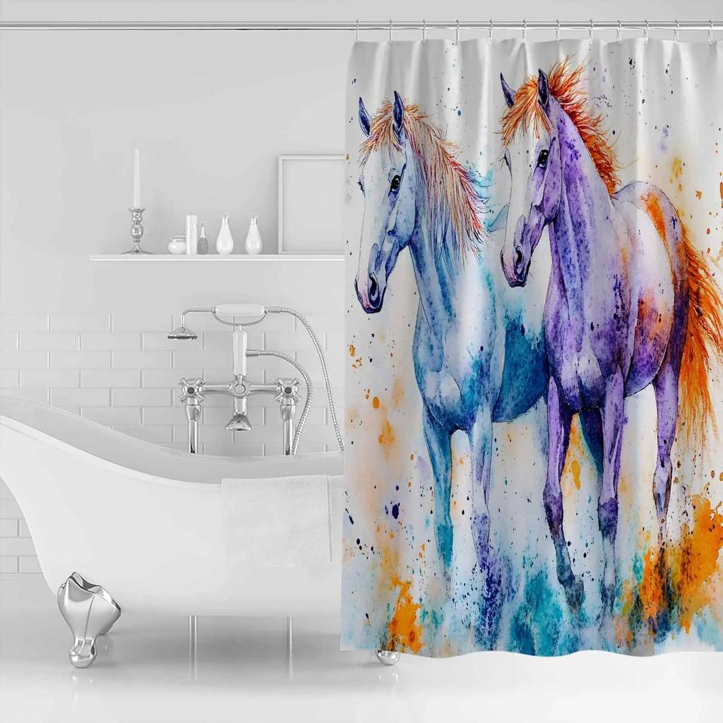 Aquarell Pferd Duschvorhänge Wasserdichte Badvorhänge Heimdekoration Moderner Luxus Badezimmervorhang