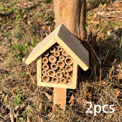 2x Wooden Bee House Butterfly Hotel Outdoor Sturdy Patio Decoration Ornament Garden Habitat Box