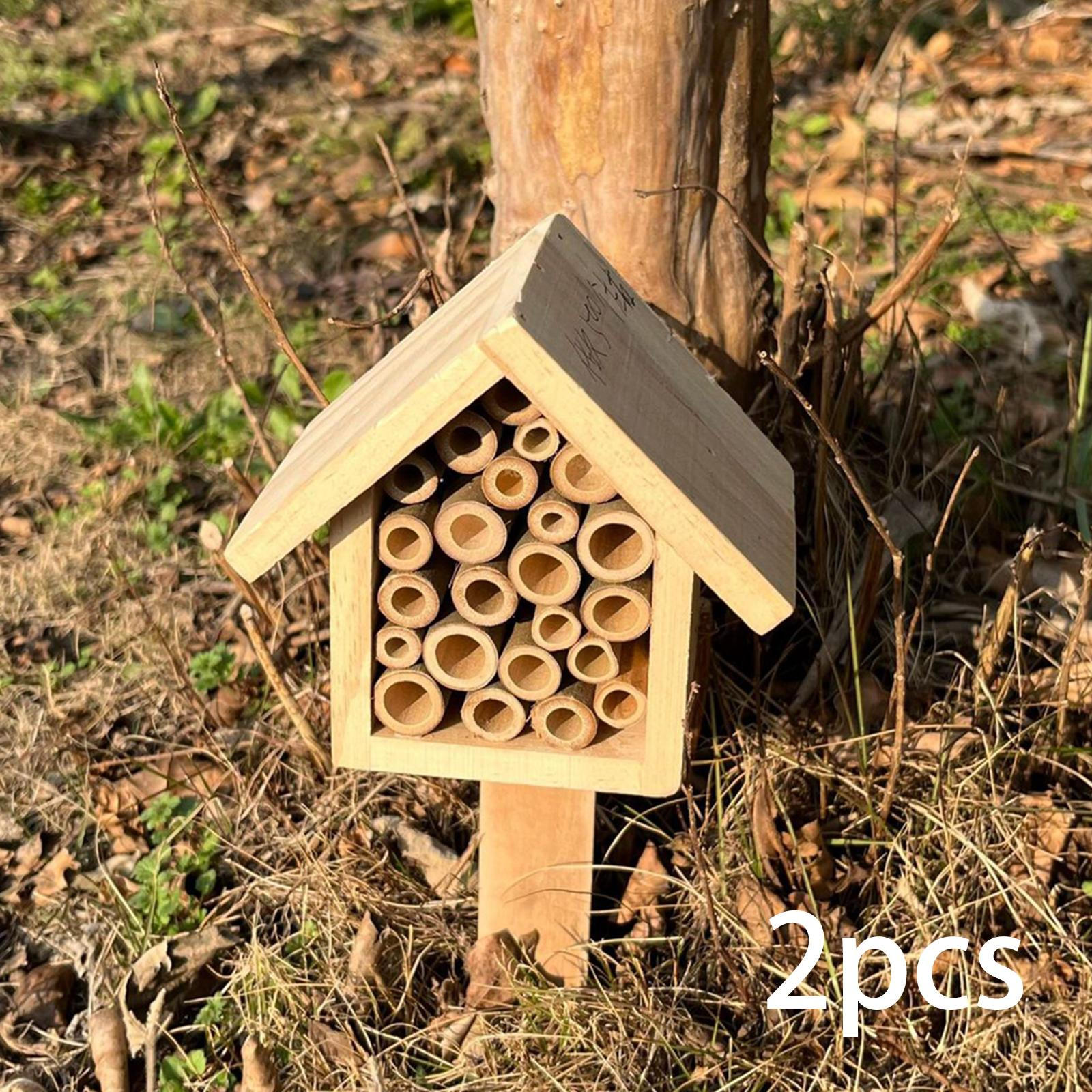 

2x Wooden Bee House Butterfly Hotel Outdoor Sturdy Patio Decoration Ornament Garden Habitat Box