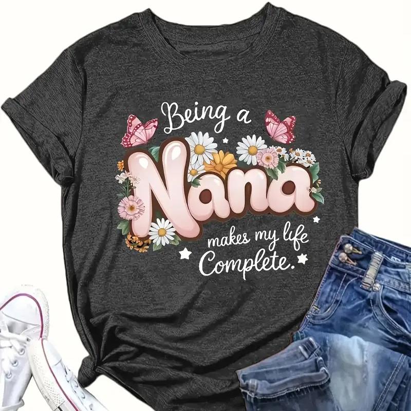 Women Summer T Shirt Retro Fashion Short Sleeve Tees Casual  Nana Printed  Tops