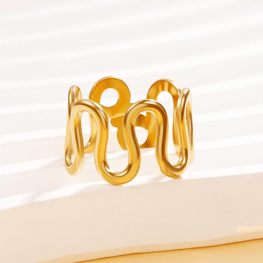 French Chic Curved Open Stainless Steel Ring - Women's Geometric Jewelry
