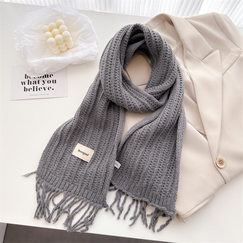Winter Plain Thick Tassel Wool Knitted Shawl Scarf Lady Casual High Quality Wrap Pashmina Stole Bufandas For Outdoor Activitie