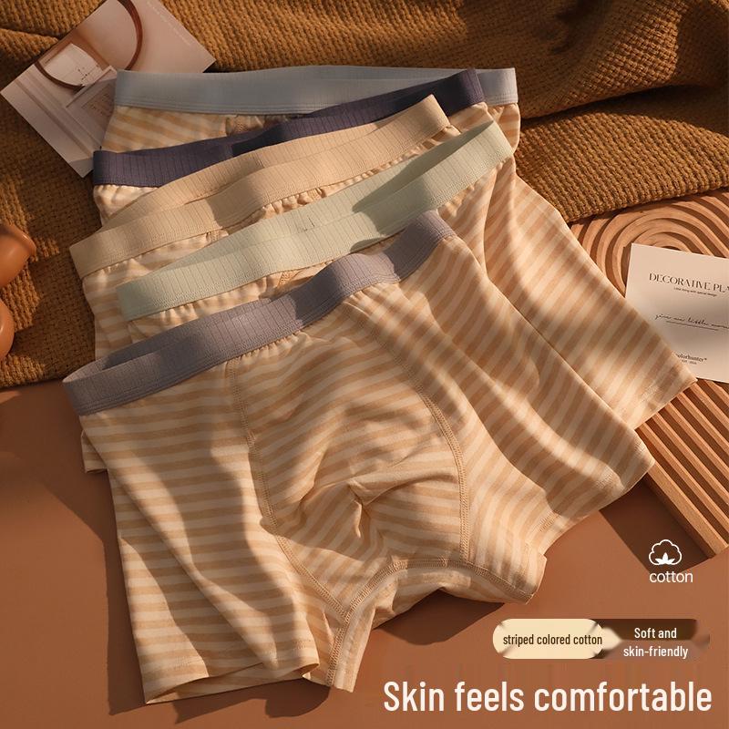Men's Trendy Striped Pure Cotton Boxers: Skin-Friendly, Comfortable & Breathable, Plus Size for Teenagers