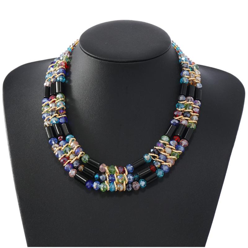 Fashion Colorful Artificial Crystal Collar Necklace Jewelry Geometric Beads Handmade Multilayer Collar Necklaces Jewelry Gift