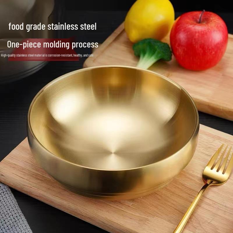 Gold Stainless Steel Double-Layer Bowl for Ramen, Bibimbap, Soup, Luosifen, Salad, and Instant Noodles.