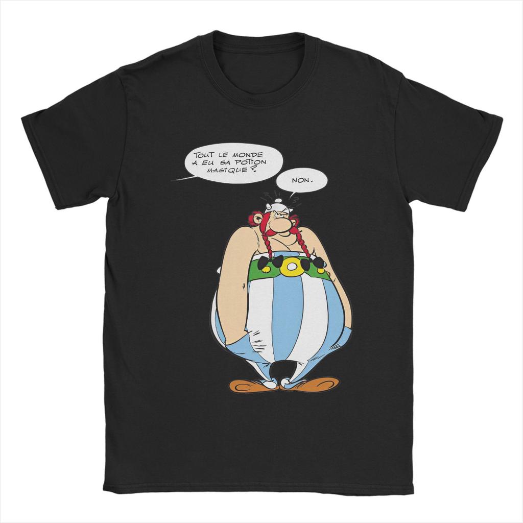 Men's Asterixes Speach Bubbles T Shirts Cartoon Obelixes 100% Cotton Tops Unique Short Sleeve Crewneck Tee Shirt Summer T-Shirt