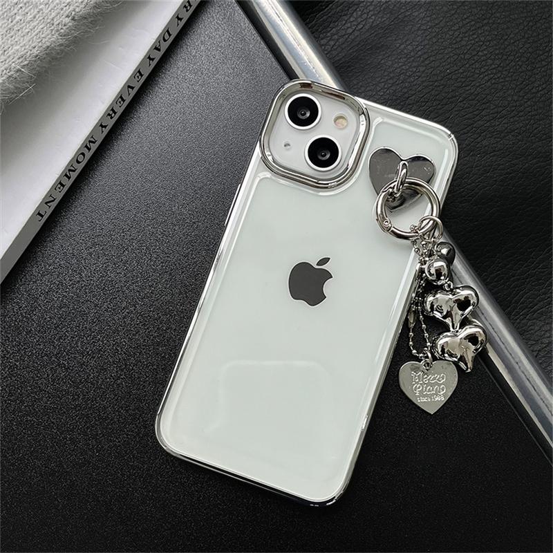 Luxury 3d Love Heart Pendant Transparent Plating Case For Iphone 14 13 12 11 Pro Max X Xr 7 8 Plus Shockproof Soft Cover Funda