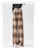 Women's Retro Black & White Plaid Wool Blend Wide-Leg Pants: Fleece-Lined, Thickened, Loose Fit for Autumn/Winter Casual Style.