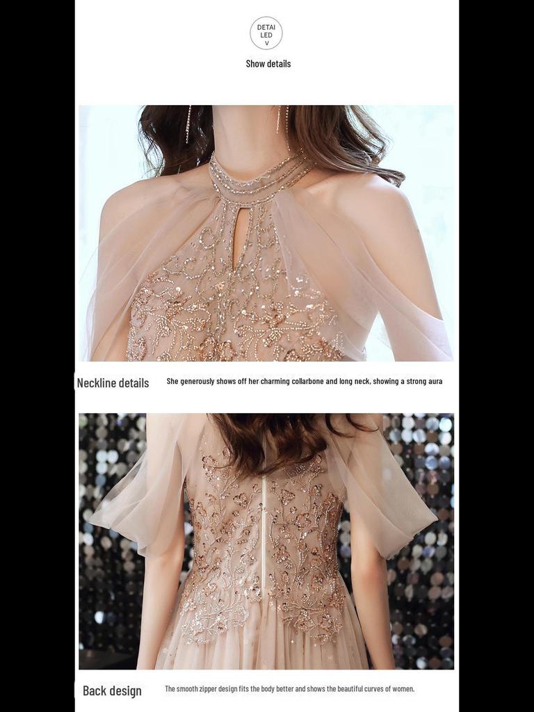 Champagner Abendkleid 2024: Elegantes Brautjungfernkleid für das Frühlingsbankett