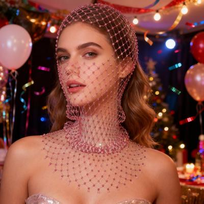 Yousheng Fishing Net Hat Elastic Sparkling Rhinestones Design Solid Color Headgear Nightclubs Music Festivals Stage Dressing Headwear