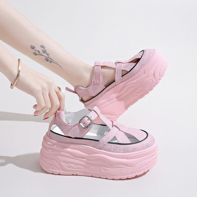 

Fashion 2025 Retro Sport Shoes Women s Inside Increase Leisure Sandale Shoes High Top Lightweight Thick Sole Sneakers Spring Autumn 35 розовый