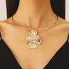 Retro Geometric Pleated Choker & Earring Set with Metal Flower Necklace