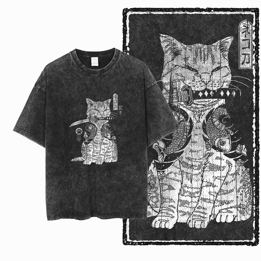 COOLMIND DB Katze Bedrucktes Baumwoll-Säuregewaschenes Exklusives Grafik-Unisex-T-Shirt Cooles Streetwear Herren T-Shirts Große Größe T-Shirt für Männer